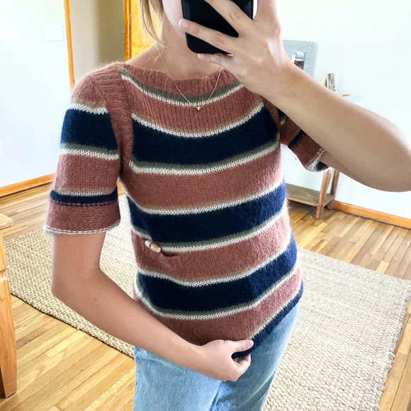 Calypso St. Barth Sweaters - Calypso St Barth Mohair Blend Striped Short Sleeve Preppy Designer Knit Sweater